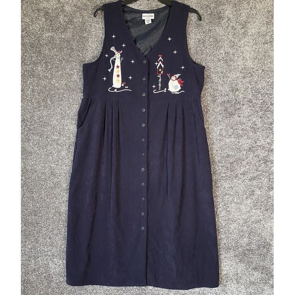 Vtg Christmas Jumper Dress Size L Petite Snowman Breckenridge‎ Cottagecore Maxi